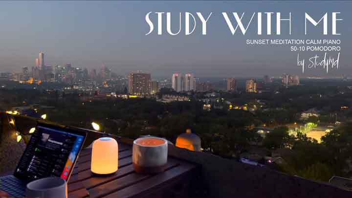 4-Hour Sunset Meditation Study With Me (Pomodoro 50-10)